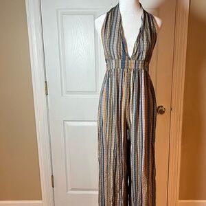 Wild Fable Womens Size Small Halter V Neck Multicolor Striped Jumpsuit Summer